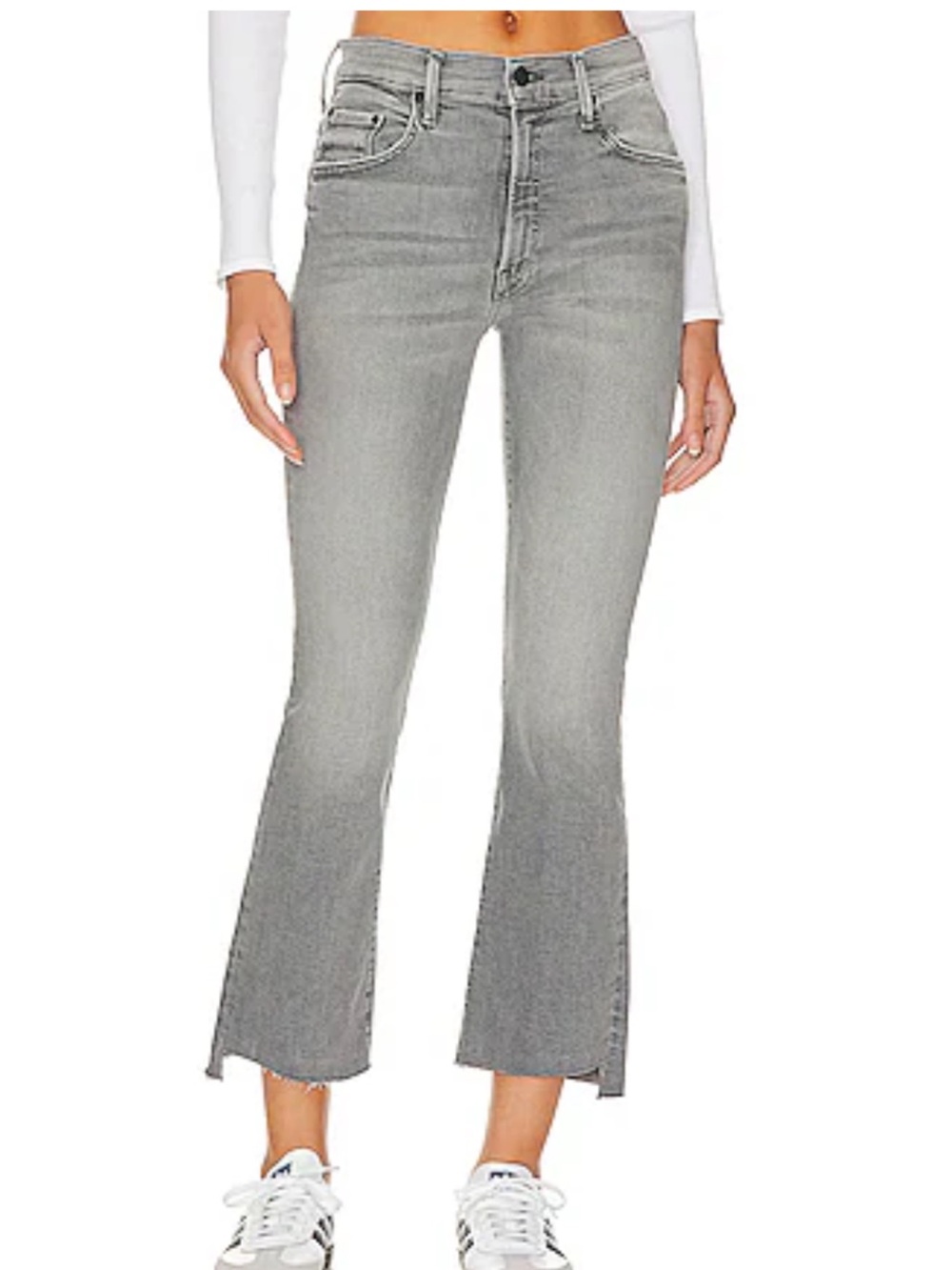 MOTHER The Insider Crop Step Fray Jeans Barely There Gray Size 25